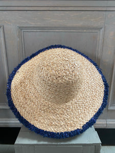 Navy Blue Trim Raffia Sun Hat