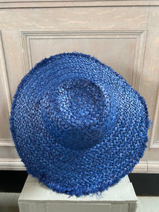Navy Blue Woven Raffia Sun Hat
