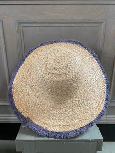 Grey Trim Raffia Sun Hat