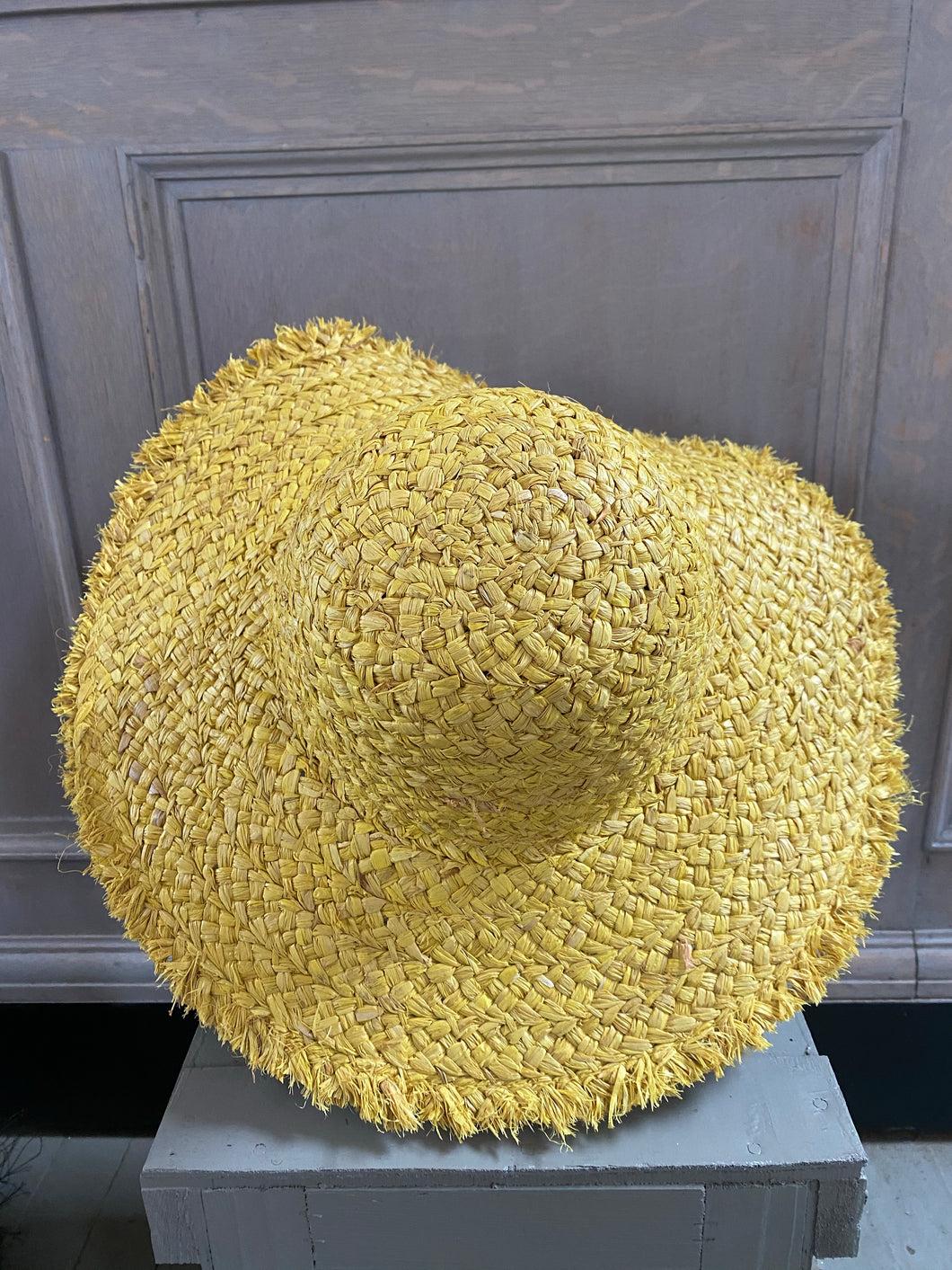 Yellow Woven Raffia Sun Hat