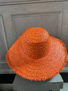 Orange Woven Raffia Sun Hat